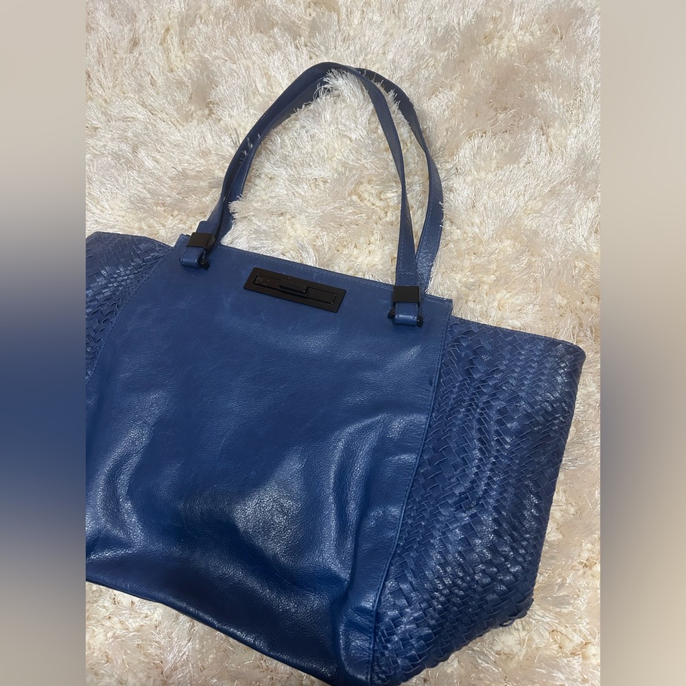 Blue Soft Leather Elliott Lucca Large Tote Bag